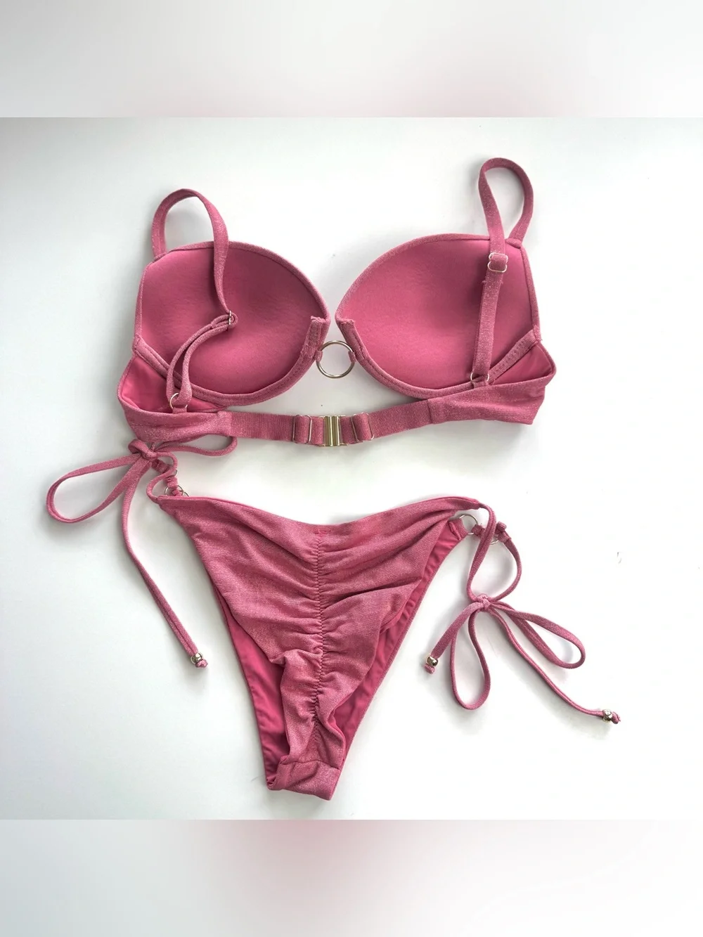 Calzedonia Women’s S Pink Shimmer 2 Pc Bikini Set Super Push Up Top & Scrunch